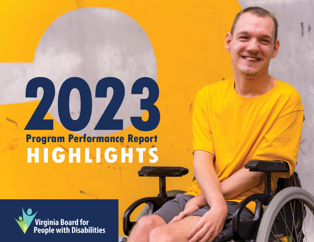 Cover of the 2023 Program Performance Report Highlights featuring a man dressed in athletic clothes and using a wheelchair.