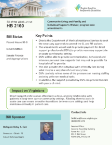 Bill of the Week featuring House Bill 2160 on Community Living and Family and Individual Supports Waiver amendments.