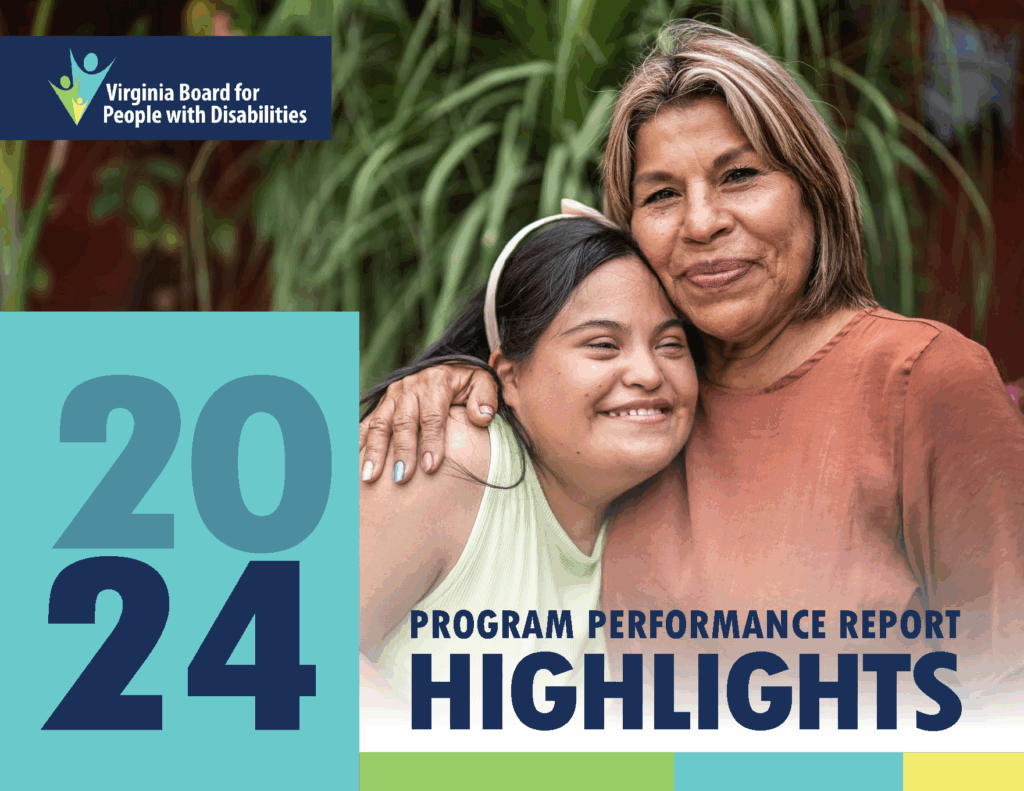 Cover of the 2024 Program Performance Report Highlights featuring a woman hugging her daughter who has a disability.